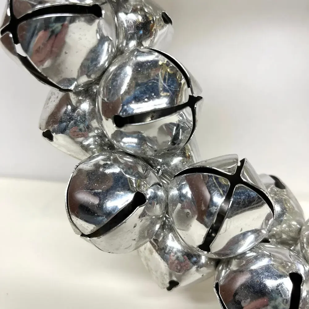 Silver Jingle Bell Wreath with Gold Metal Bow Door Wall Decor